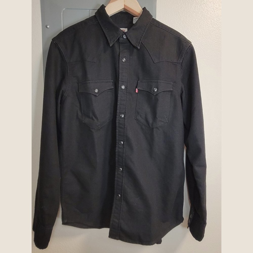 M Levi's Men's Classic Standard Denim Western Shirt Black Denim Cotton Blend